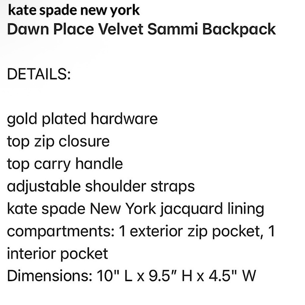 Kate Spade Velvet Backpack - Picture 2 of 4